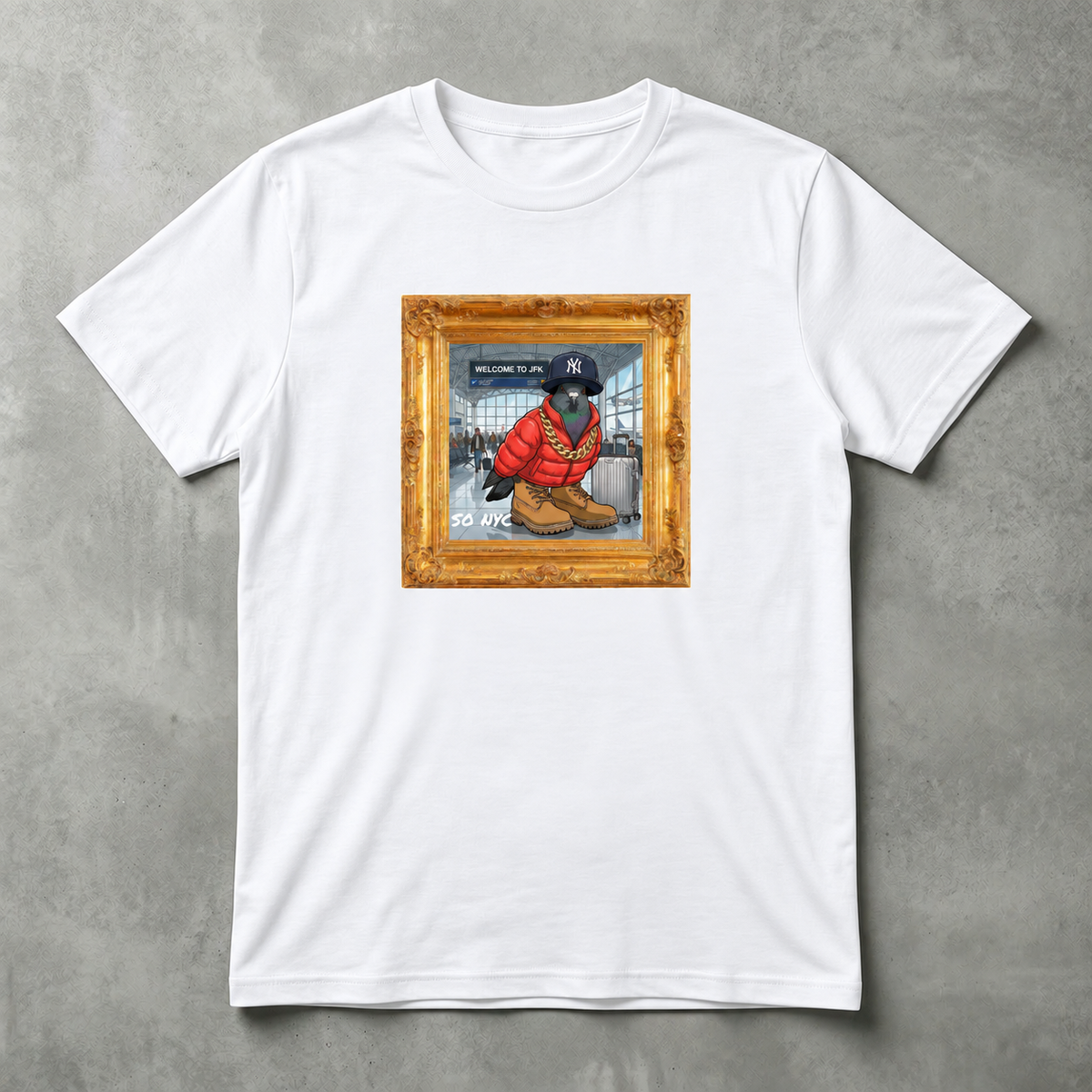 Scentral P NYC Pigeon – Queens Edition (JFK Airport) Framed Graphic Tee