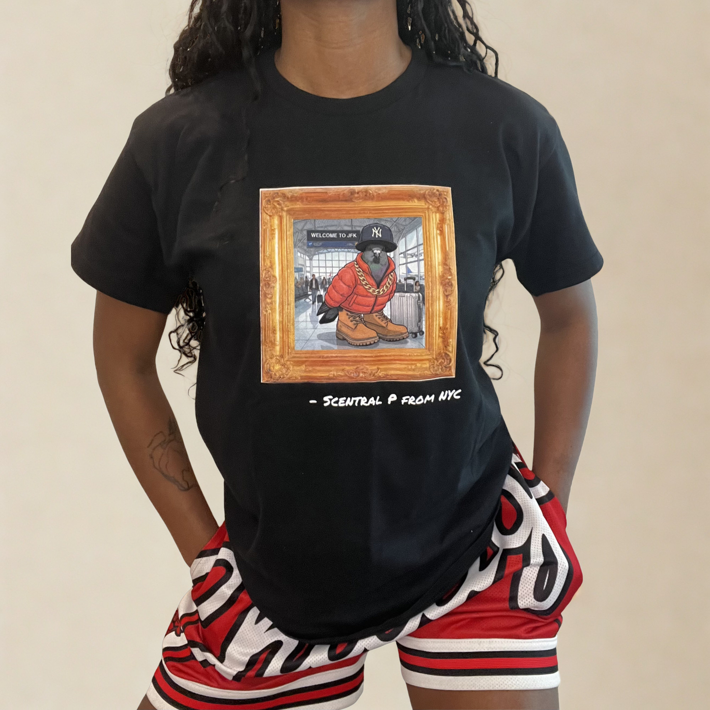 Scentral P NYC Pigeon – Queens Edition (JFK Airport) Framed Graphic Tee