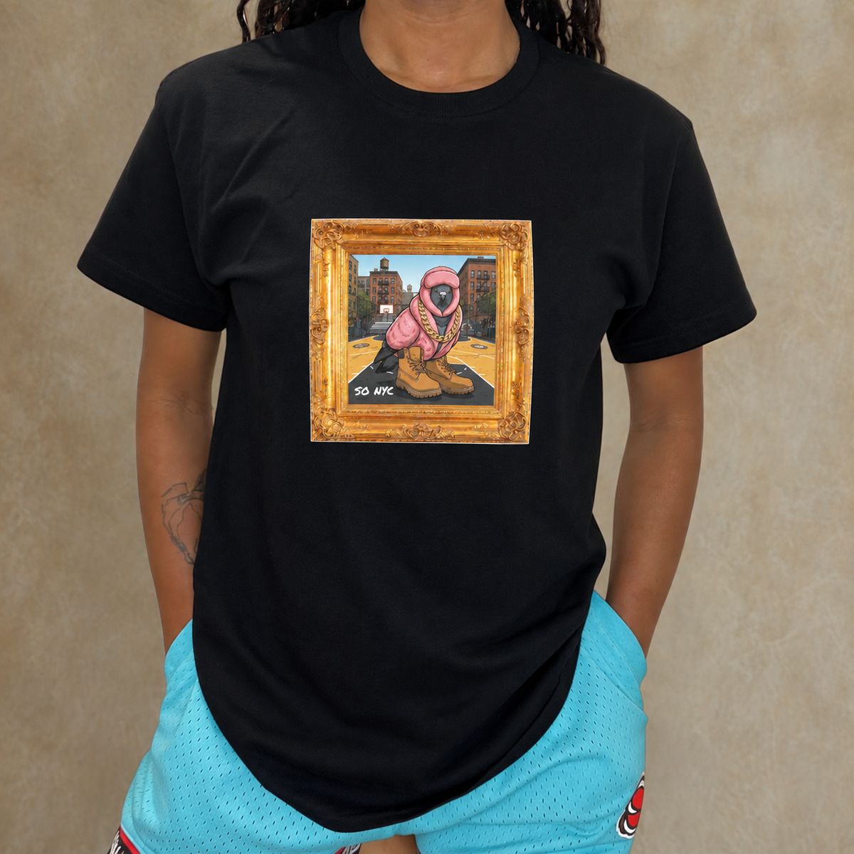 Scentral P NYC Pigeon – Harlem Edition (Rucker Park) Framed Graphic Tee