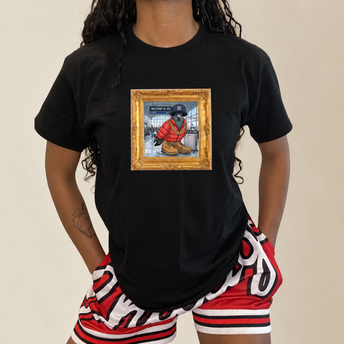 Scentral P NYC Pigeon – Queens Edition (JFK Airport) Framed Graphic Tee